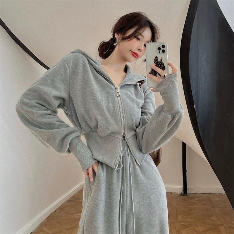 Bộ nỉ thể thao kéo khoá có mũ