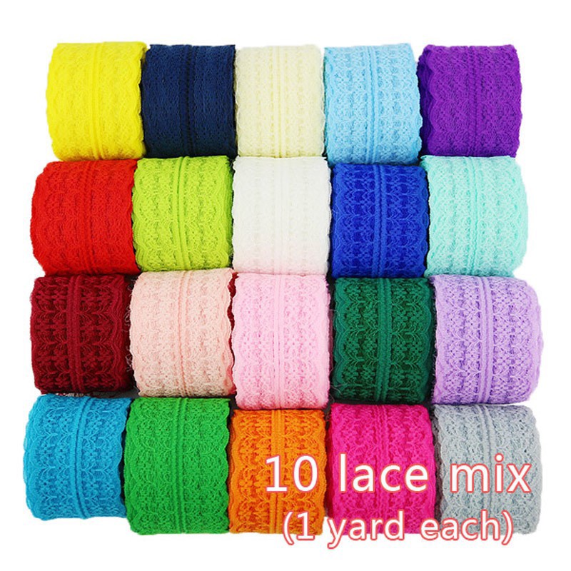 Bộ 10 dây ruy băng ren màu tTrơng dùng trang trí gói quà