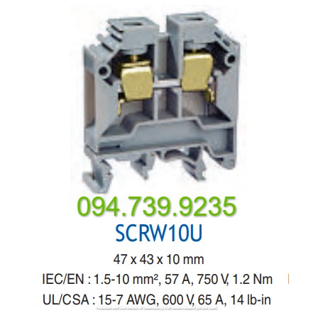 Cầu đấu mắt rời Connectech 65A 1P - Cầu 1 pha 65A 600V - Cầu CTS10 Salzer - Cầu đấu rời 65A 1P