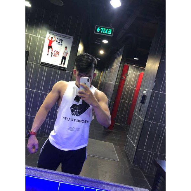 Áo Tank Top Tập Gym Nam Borntolift Vải Cotton 100%