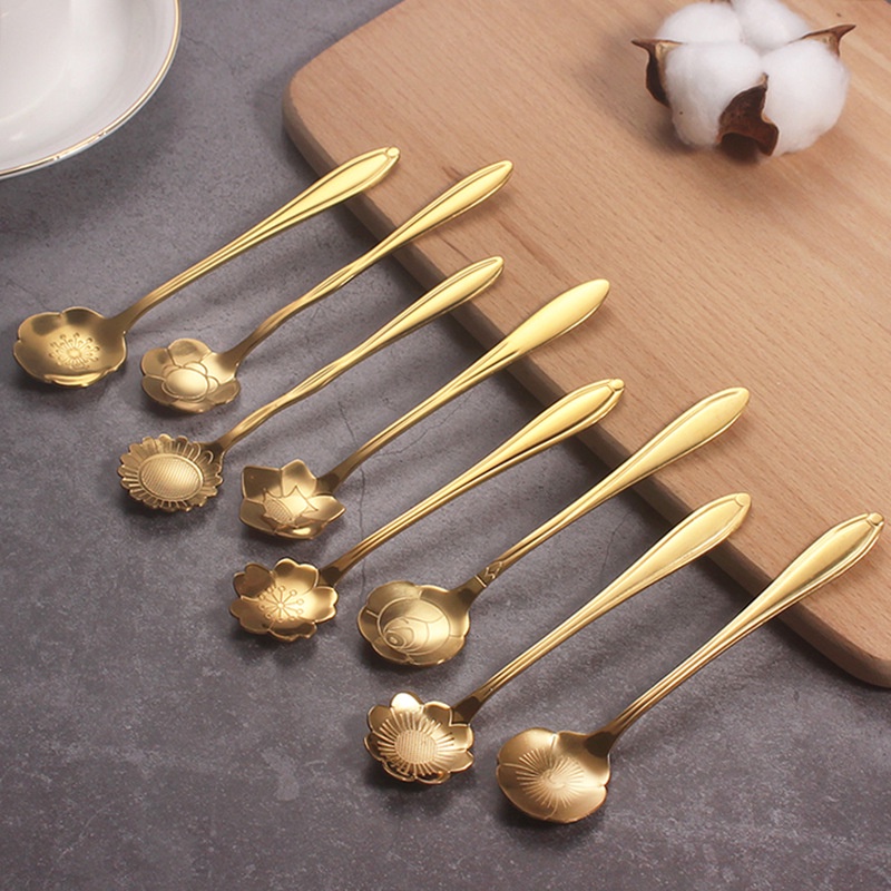 Muỗng Cà Phê Bằng Thép Không Gỉ Hình Bông Hoa Phong Cách Hoàng Gia