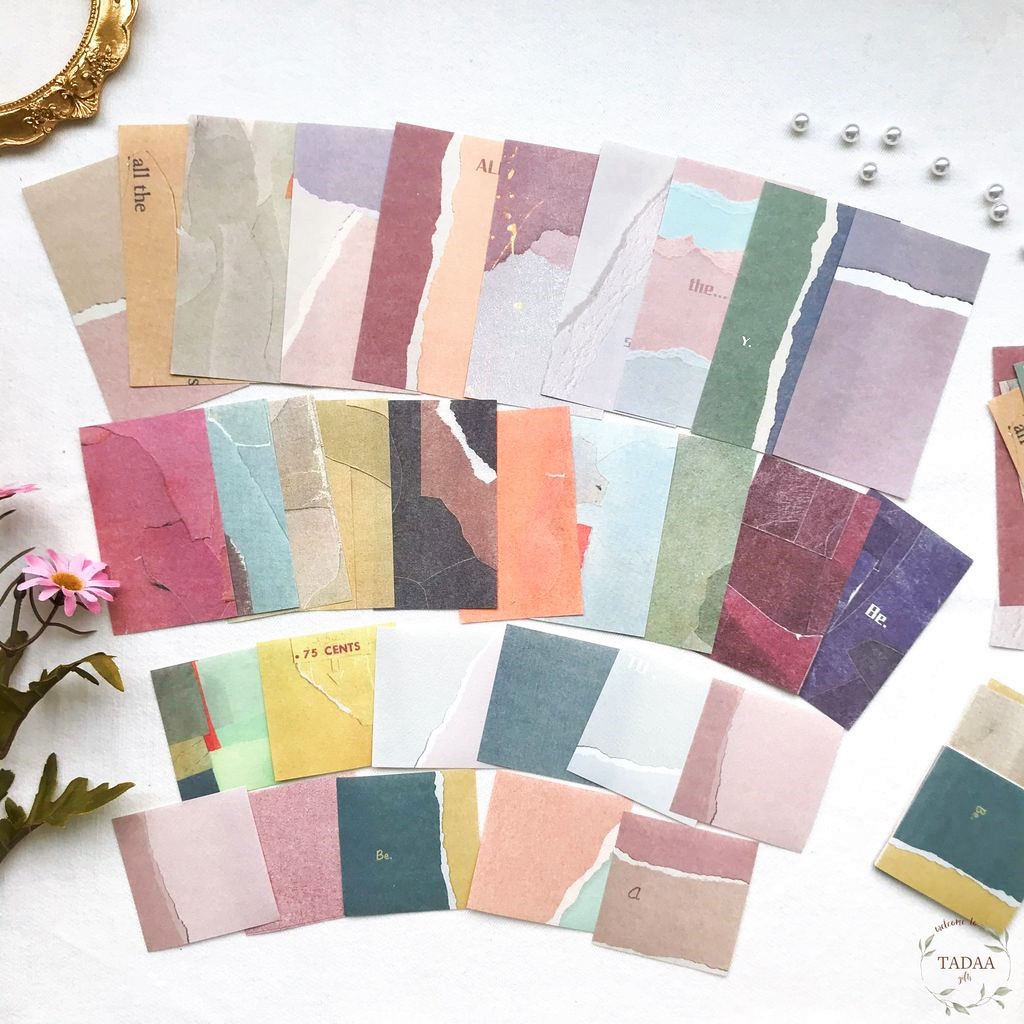 Set 60 giấy hoa vintage, thiên thần retro và họa tiết colorful trang trí sổ bullet journal