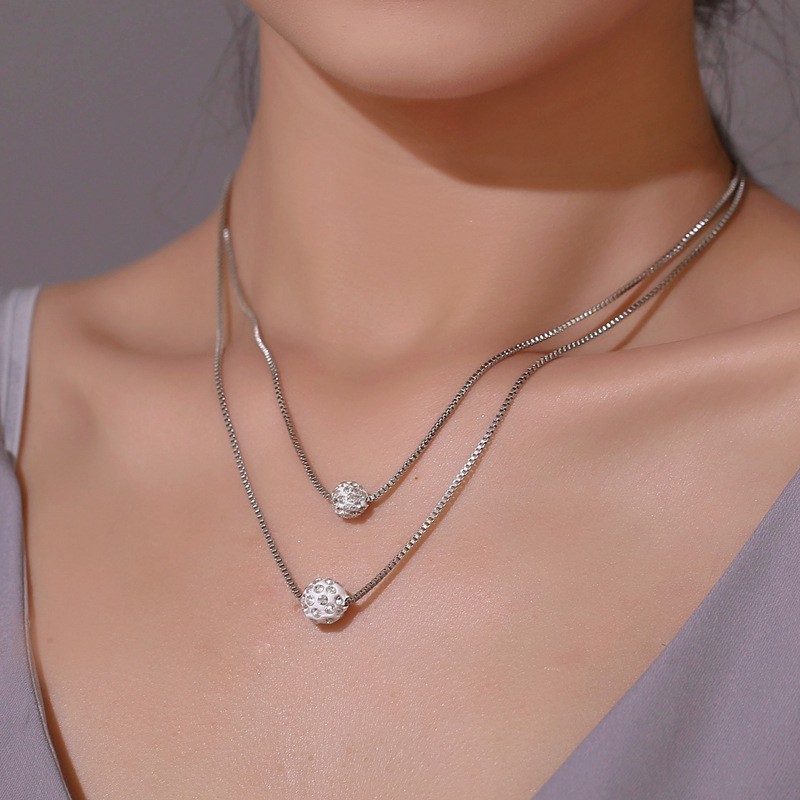 Vòng cổ 2 lớp mặt hình quả cầu pha lê thời trang