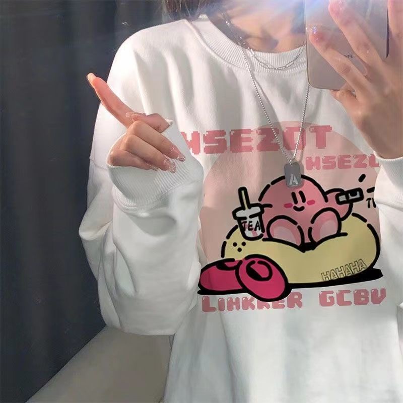 Áo sweater Tay Dài Cổ Tròn Dáng Rộng In Họa Tiết Xinh Xắn Cho Nữ