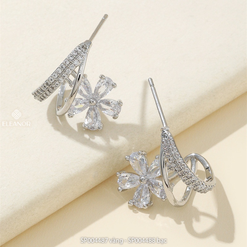 Bông tai nữ chuôi bạc 925 viền cong Eleanor Accessories hình hoa năm cánh đính đá lấp lánh phong cách Hàn Quốc