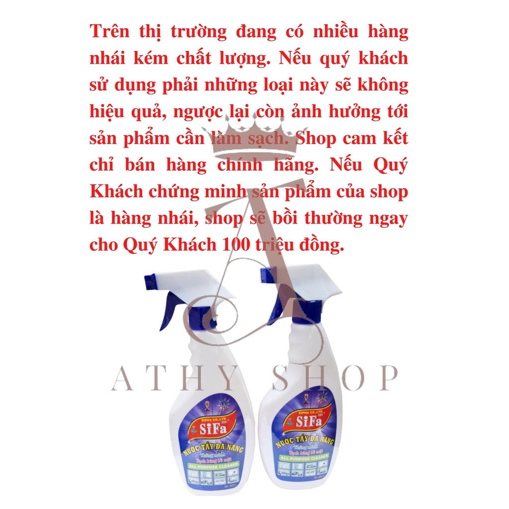 CHAI XỊT CHẤT TẨY ĐA NĂNG SIFA 600ML, bình vệ sinh vết bẩn cực mạnh, đậm đặc xóa sạch vết ố lâu ngày, làm sạch bề mặt xe