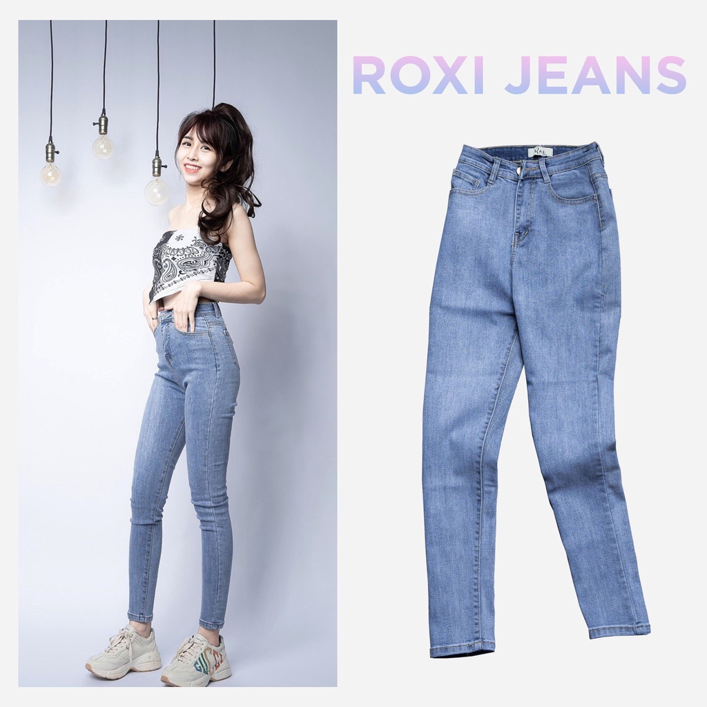 Quần Jean Co Giãn Lưng Cao Tôn Dáng Lai Cuốn Trơn Xắn Gấu Basic