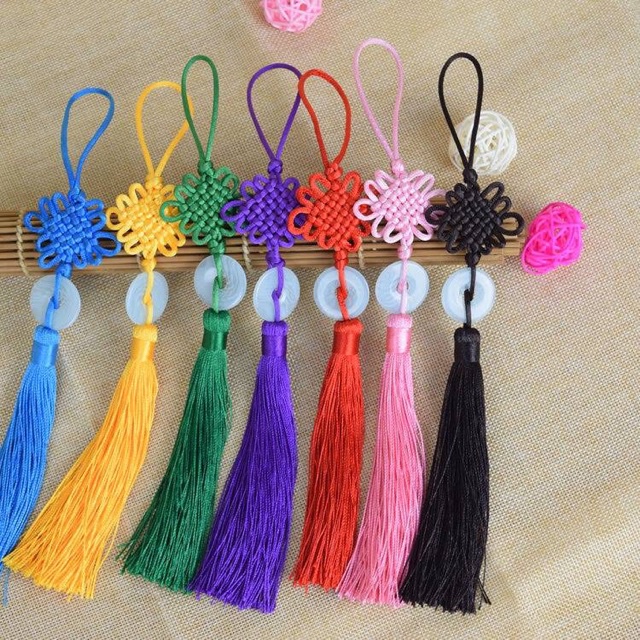 Móc treo tua rua đồng tâm kết đá cổ trang Dây treo ngọc bội trang trí đủ màu