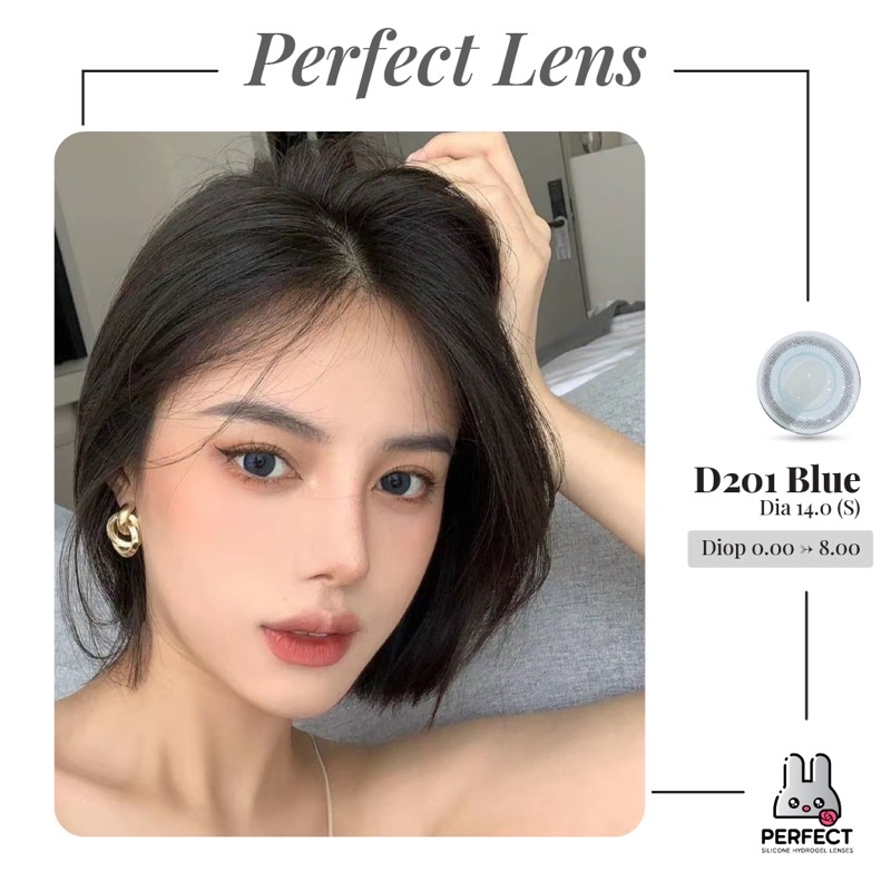 Lens Mắt , Kính Áp Tròng D201 BLUE Có Độ Cận và Không Độ , DIA 14.0 , Cho Mắt Nhạy Cảm Giá Sale