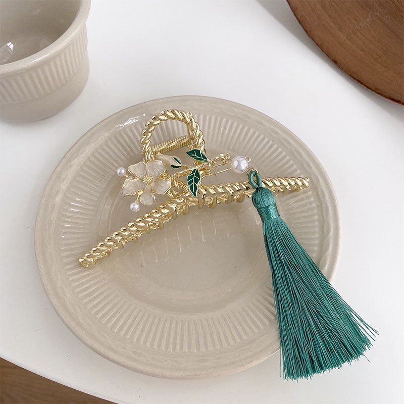 Kẹp Tóc Hình Bông Hoa Phối Tua Rua Lưng Đầu Cảm Giác Độc Đáo Phong Cách Hàn Quốc Cổ Điển Cho Nữ