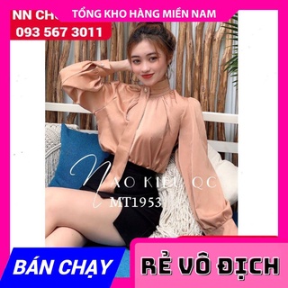 Hàng xuất dư - áo kiểu công sở ⚡ảnh tự chụp⚡ áo khoét cổ gài nút tay dài mt1953