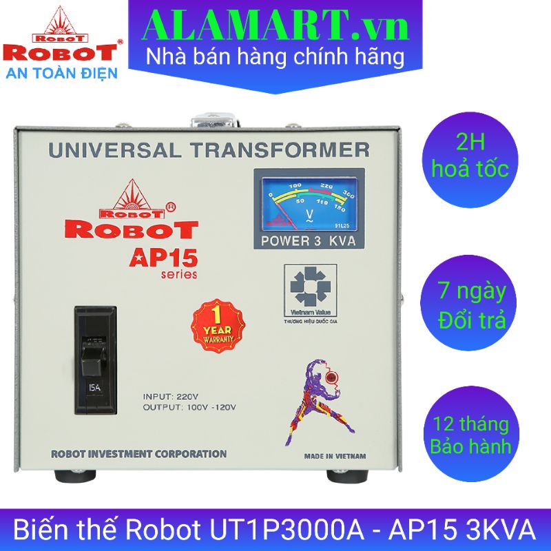 Biến thế đổi điện áp 220v thành 110v Robot UT1P3000A - AP15 3KVA