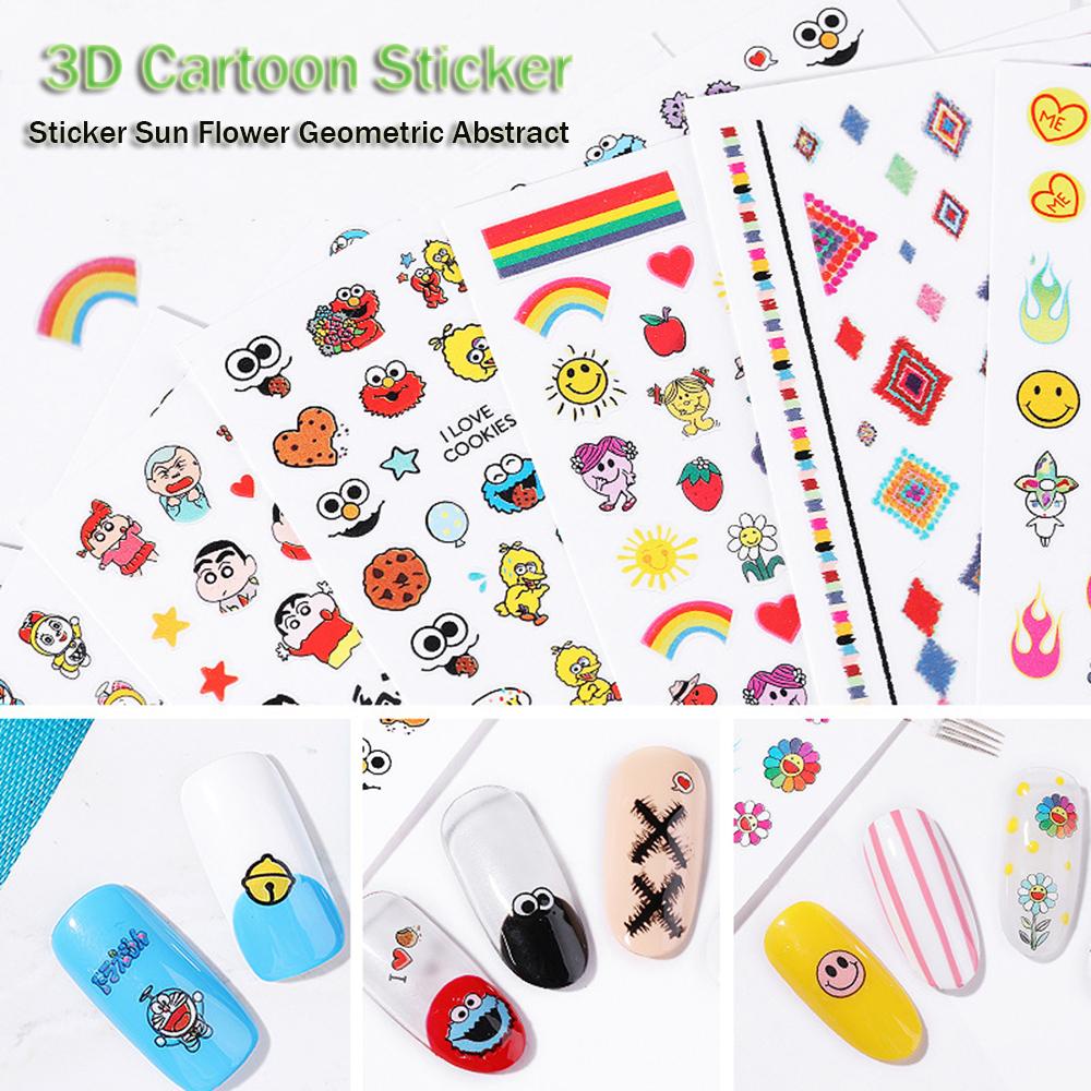 QQMALL Miếng Dán Trang Trí Móng Tay 3D Họa Tiết Hoa Hướng Dương / Mặt Trăng / Hình