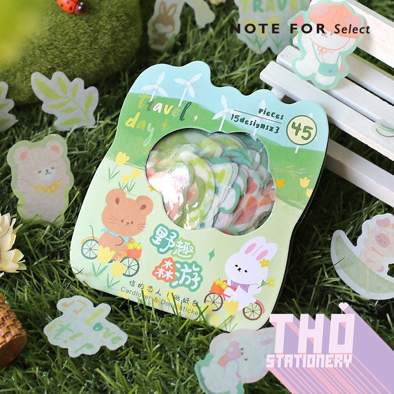 45 sticker cute hình dán dễ thương THỎ STATIONERY miếng dán công chúa trang trí sổ planner bullet journal dụng cụ dán