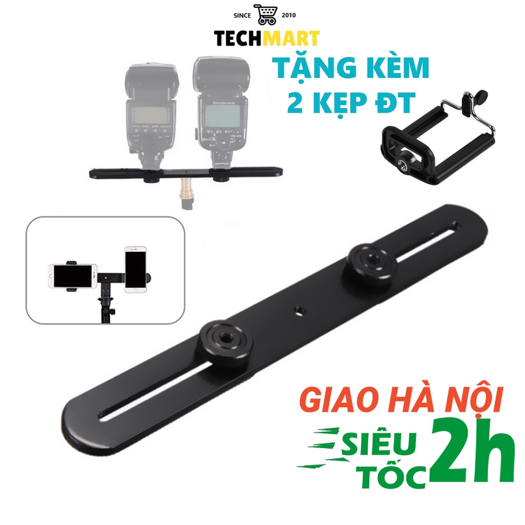 Thanh nhôm mở rộng gắn kẹp 2 điện thoại dùng cho chân máy ảnh tripod điện thoại - tặng 2 kẹp điện thoại