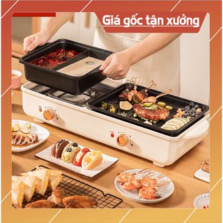Bếp điện 2 ngăn tháo dời PARAMENTER chống dính cao cấp cỡ lớn dành cho 4 - 10 người. Tặng kèm dụng cụ nướng lẩu