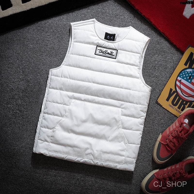 Áo Khoác Phao Đệm Cotton Không Tay + Áo Giáp Chống Đạn Ôm Dáng Vừa Vặn Hình Chim Hạc Màu Trắng Cho Nam [
