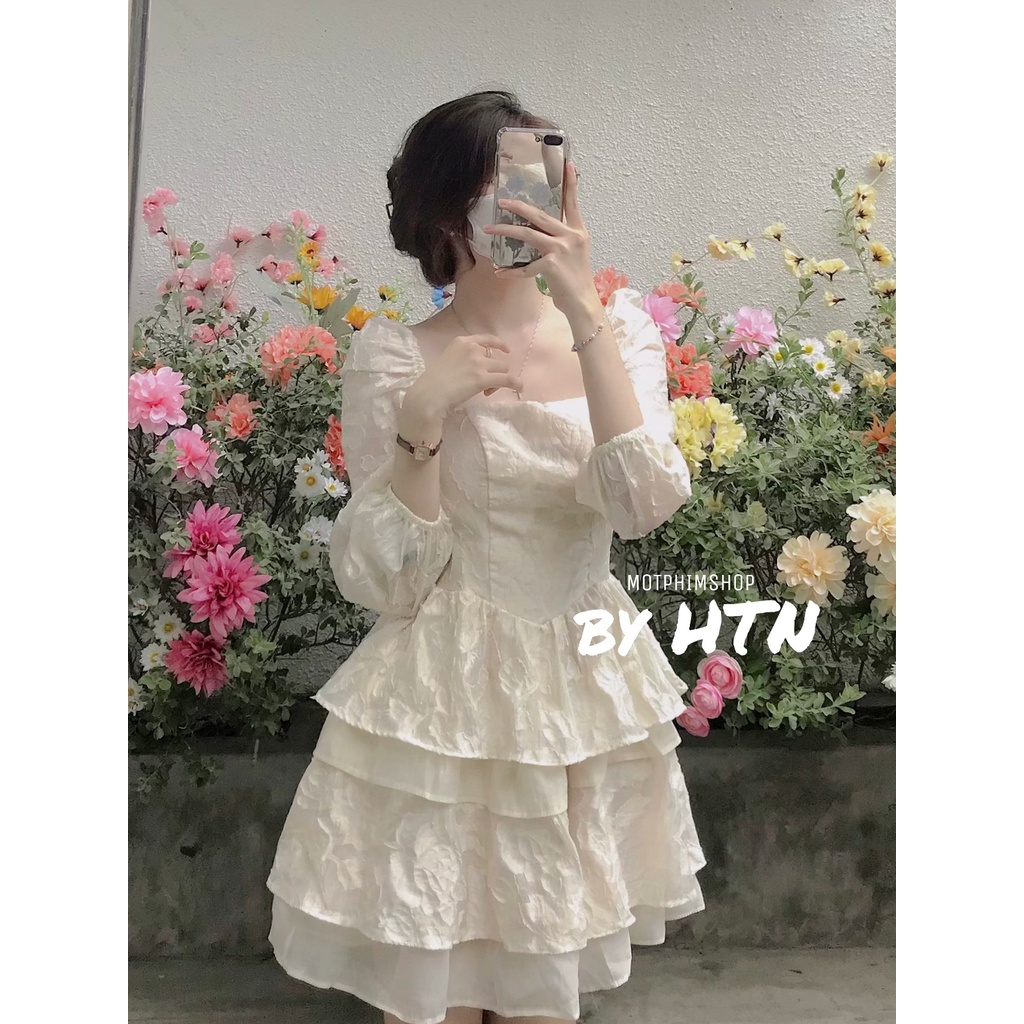 YURA DRESS, ĐẦM VOAN NỔI CUT EO Chất hoa nổi chuẩn hình sàn ạ