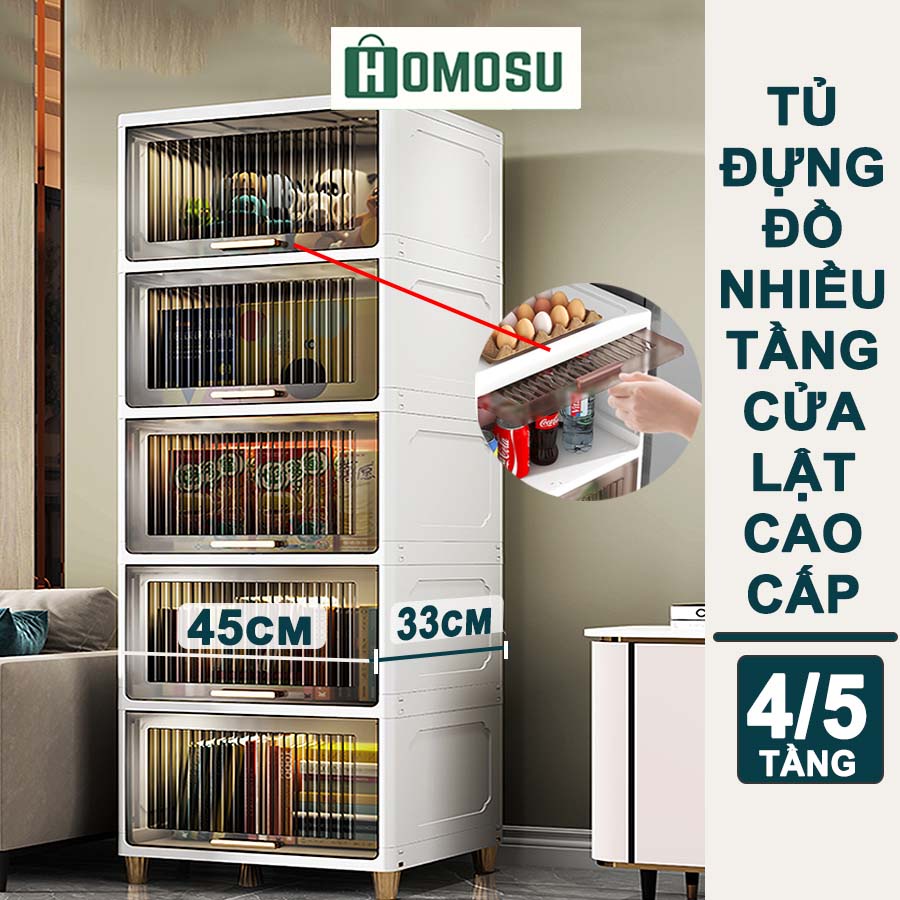 Tủ Nhựa Đựng Đồ Ăn Vặt, Tủ Đựng Đồ Đa Năng Nắp Lật, Cửa Tủ Trong, Tay Cầm Mạ Vàng TUN030