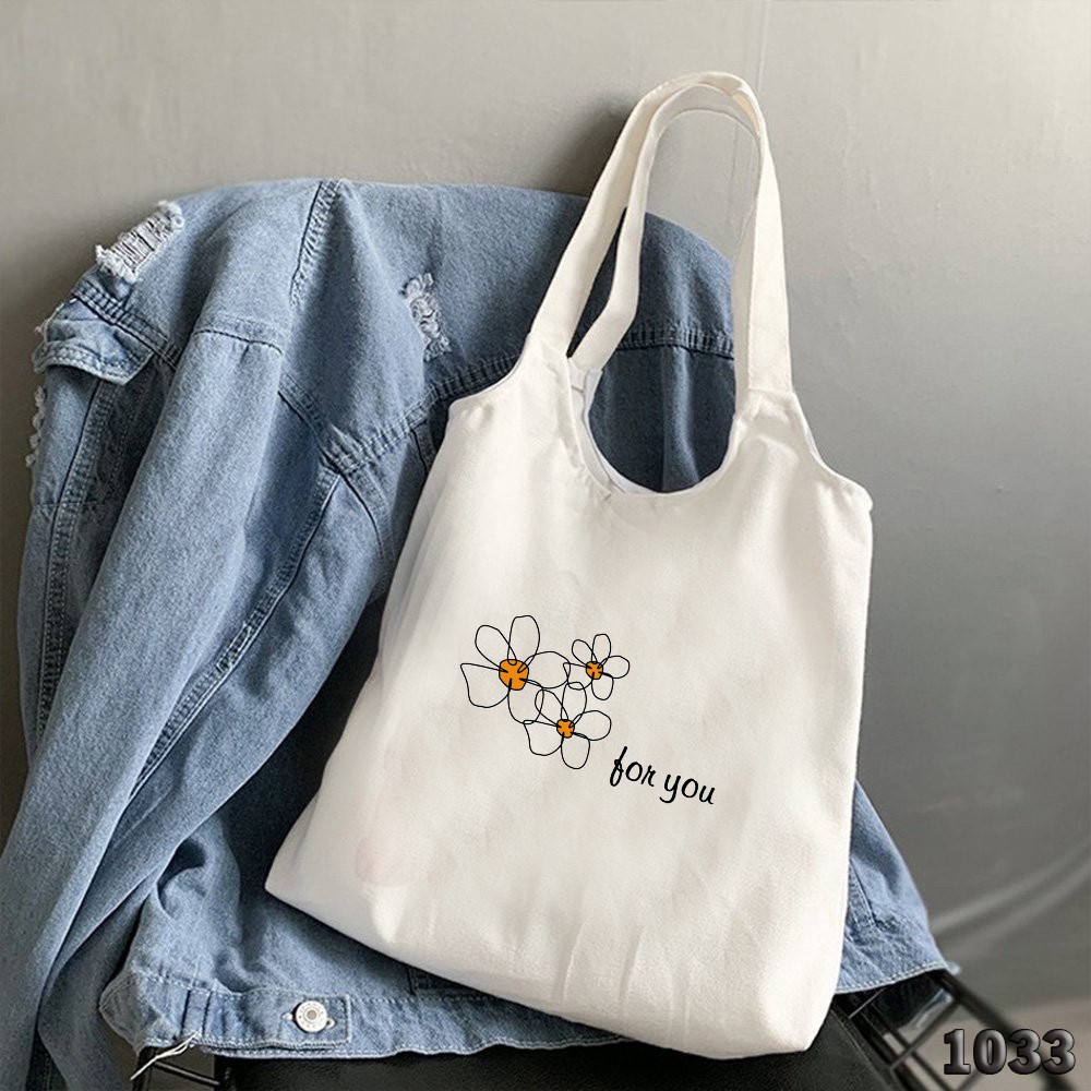 TÚI TOTE TRẮNG CHẤT VẢI CANVAS 504 1033 FLOWER FOR YOU DỄ THƯƠNG HÀNG CHUẨN ĐẸP