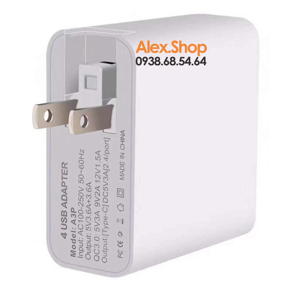 Cốc/Củ Sạc Qualcomm 3.0 48W Đa Năng Siêu Nhanh 4 Cổng Type-C, 3 USB Fast Charge