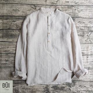 Áo đũi nam chui đầu cổ tàu dài tay be