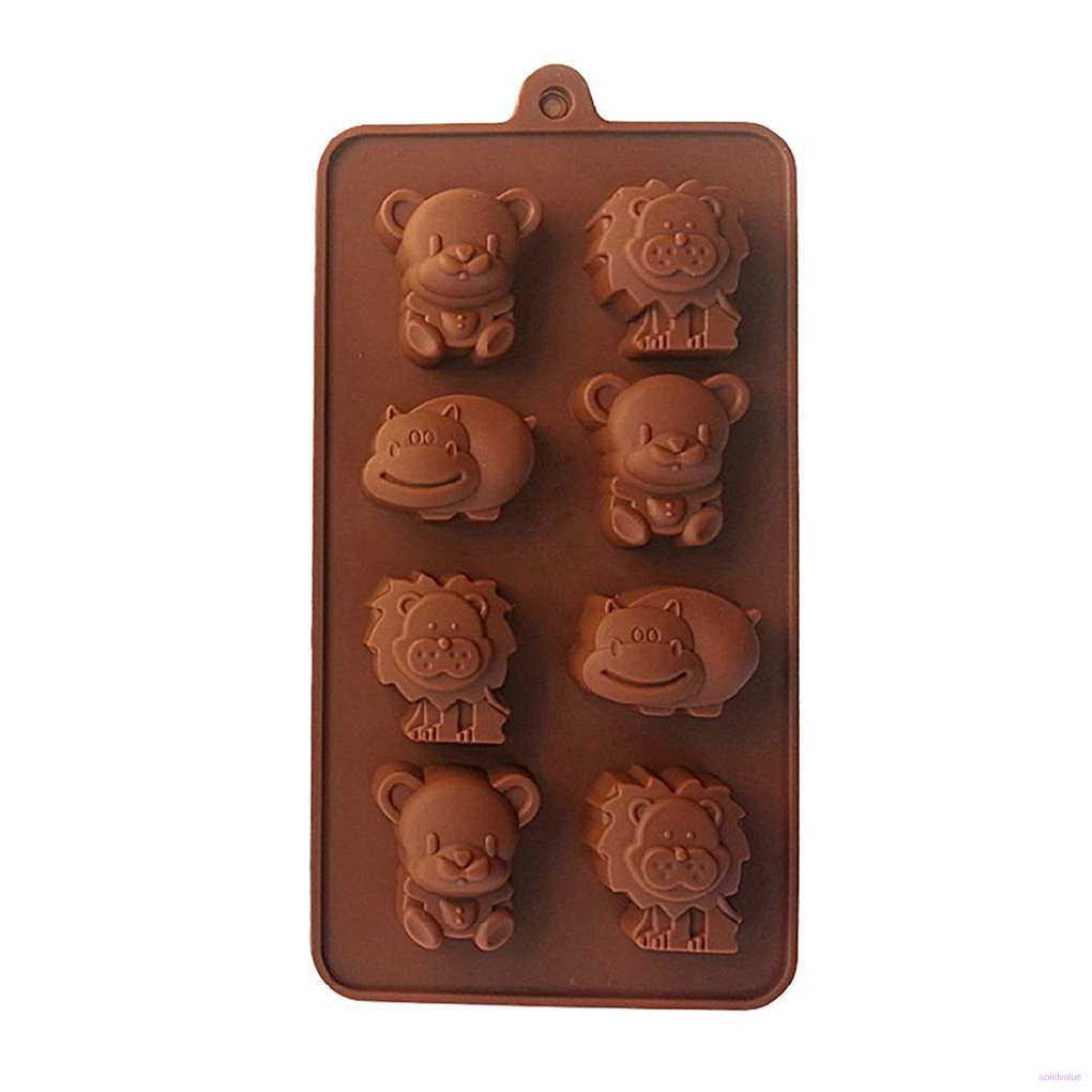 8 Grid 3D Hippo Bear Lion DIY Cake Mold Small Animal Jelly Chocolate Soap DIY Kitchenware Bakeware Mould solidvalue.vn