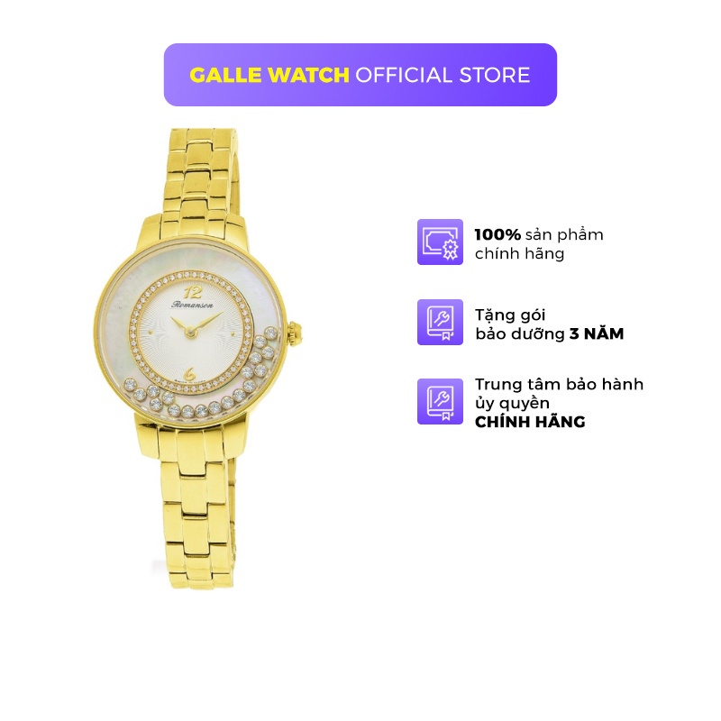 Đồng hồ Romanson Watch RM7A30QLGWH nữ mặt đính đá kính chống xước máy Thụy Sĩ dây thép cao cấp chính hãng
