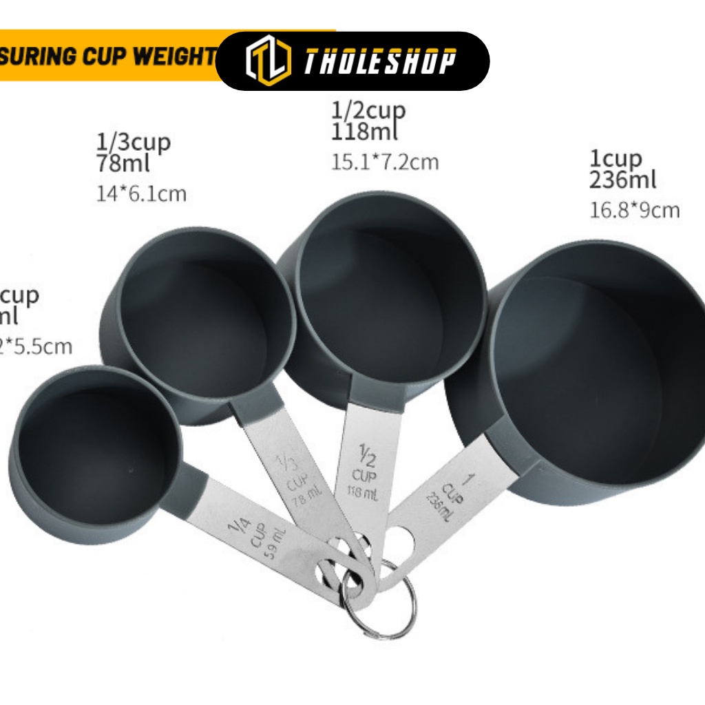 Muỗng Đo Lường - Cốc/ Thìa Đong Định Lượng Làm Bánh Đủ 4 Kích Cỡ Có Móc Treo 9738