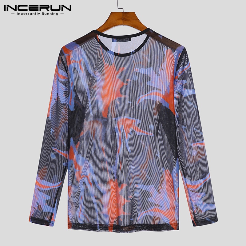 Áo kiểu INCERUN tay dài xuyên thấu thời trang cho nam