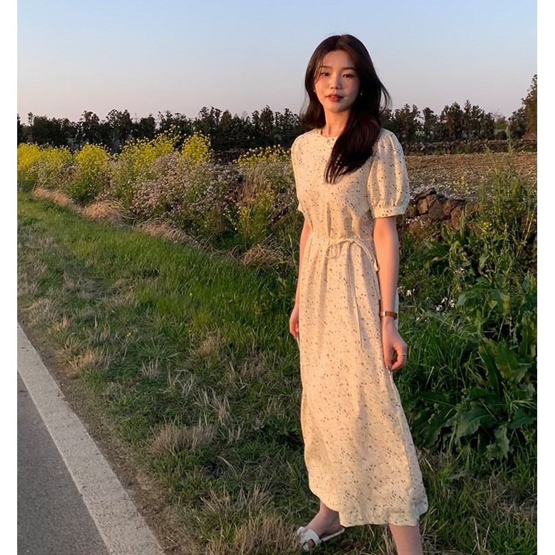 Đầm Ngắn Tay In Hoa Xinh Xắn Theo Phong Cách Hàn Quốc 42445