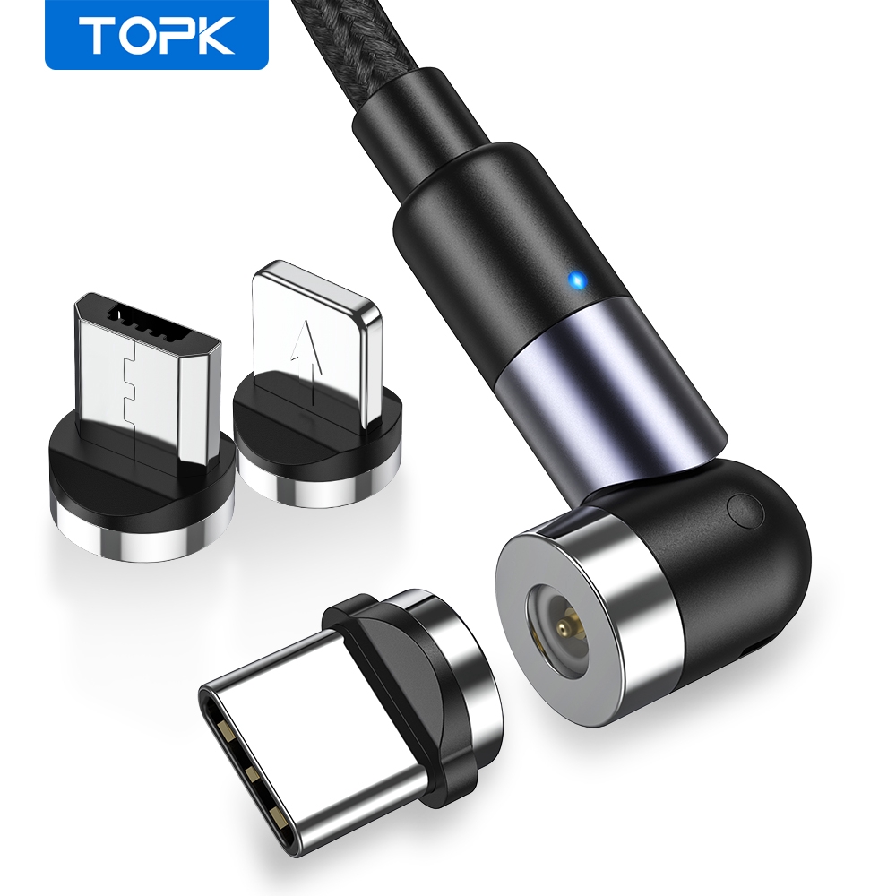 Dây Cáp Sạc TOPK AM59 Micro USB Type C Từ Tính Có Thể Xoay 540° Dành Cho iPhone