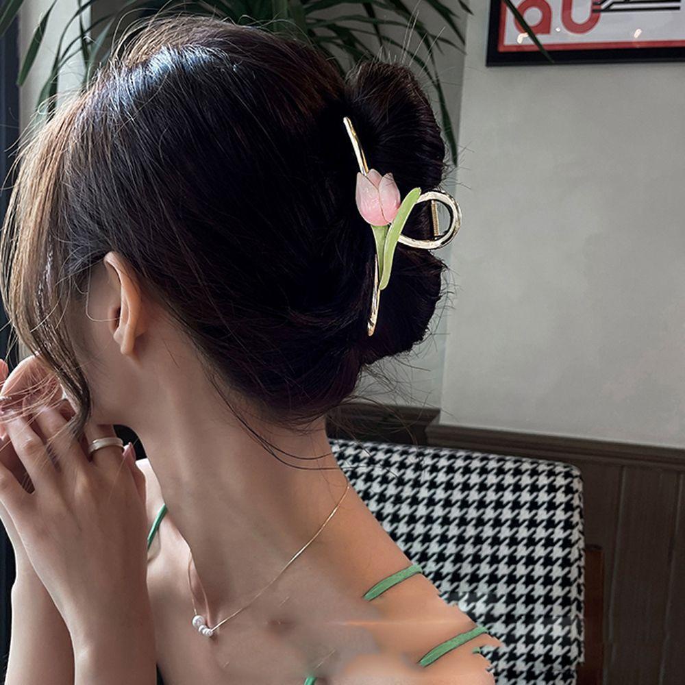 Kẹp Tóc Càng Cua Hình Hoa Tulip Ngọt Ngào Cho Nữ