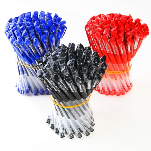 Set 50 bút bi nước mực gel Pison đen đỏ xanh ngòi kim 0.38mm - PVN1675 - 1 bộ