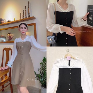 Đầm kaki phối tay voan