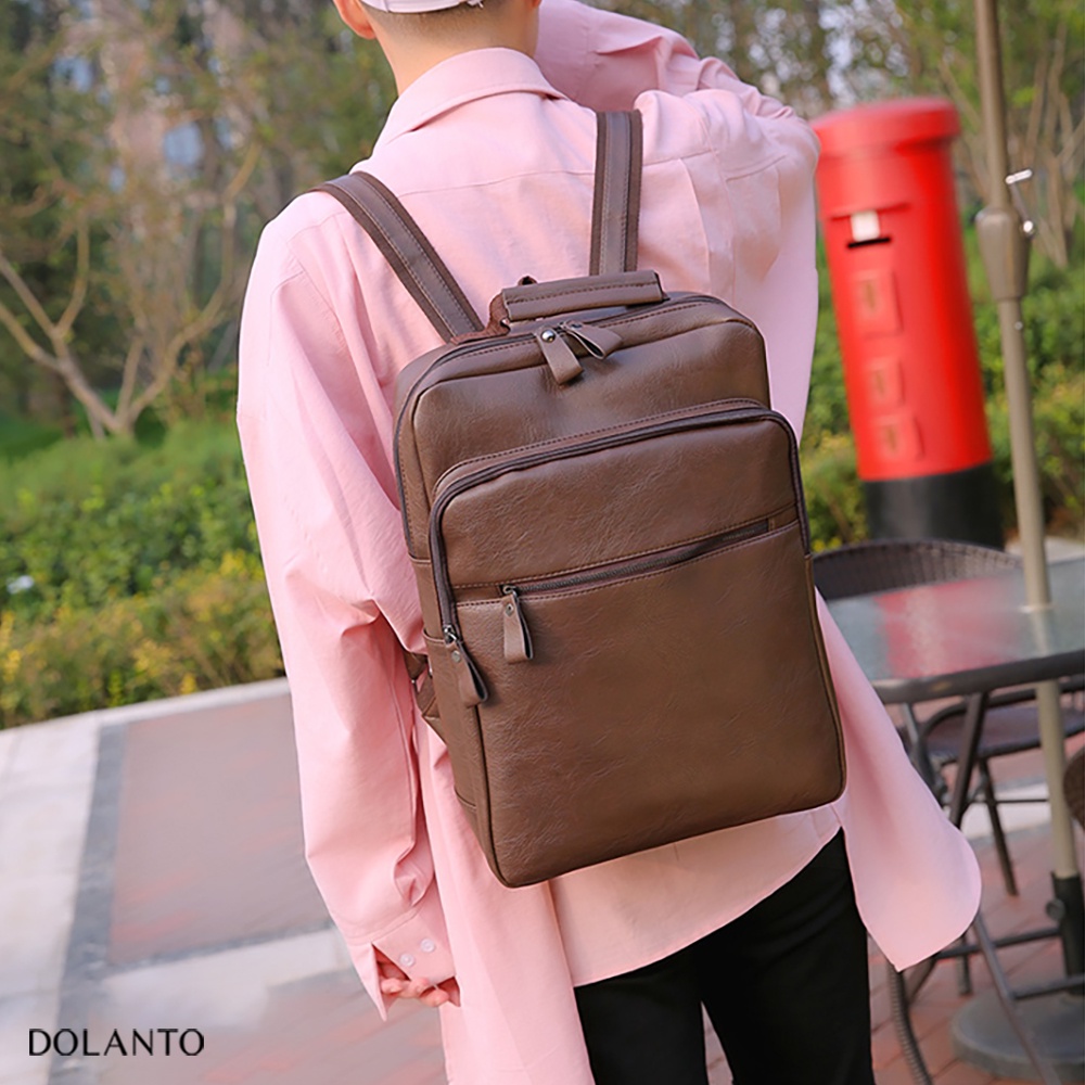 Balo Đi Học Da BOX Chống Nước Cao Cấp Thời Trang Rẻ Đẹp Nhẹ Da Đen Đựng Laptop Đi Chơi Du Lịch Nam Nữ DOLANTO