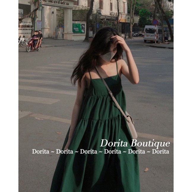 Váy 2 dây babydoll đũi bồng bềnh, Váy hai dây voan bồng bềnh dây điều chỉnh - Dorita Boutique
