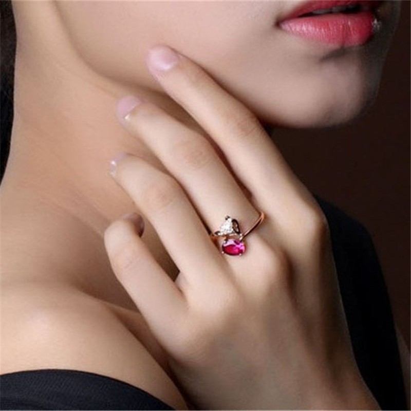 Nhẫn mạ vàng hồng đính đá ruby sang trọng cho nữ