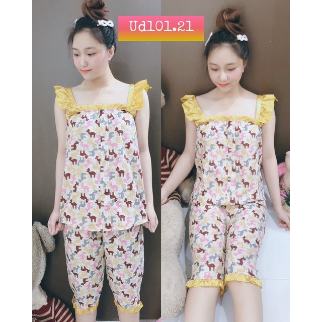 Bộ kate thái 2 dây quần lỡ nhún bèo