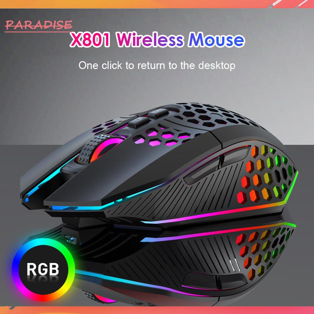 Paradise1 X801 Honeycomb Shell Wireless Gaming Mouse Backlight 8 Buttons Silent Mice