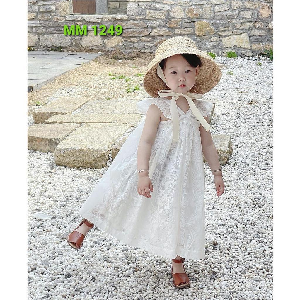 Váy Đầm Maxi Bé Gái 1-10 Tuổi Màu Trắng Cotton Boil Ép Vân Chiếc Lá Siêu Mềm Sofia Du Lịch, Dự Tiệc, Đi Học