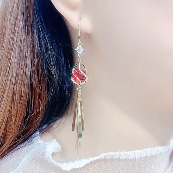 Bông tai nữ, Khuyên tai tua rua dáng dài phong cách Hàn Quốc cho nữ -B11