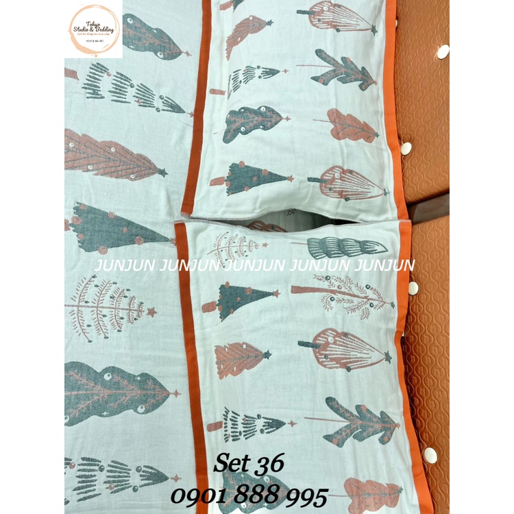 N18_SET Chăn Ga Gối vải Xô Organic cotton dòng Basic