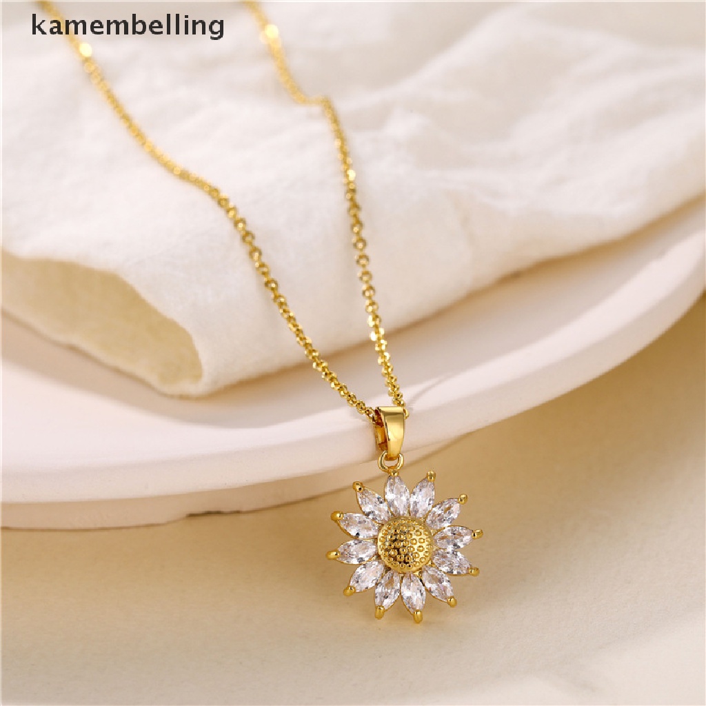 Kamembelling Vòng cổ Mặt Hình Hoa Hướng Dương / Lông Vũ / Giọt Nước Đính Pha Lê Lấp Lánh Thời Trang Cho Nữ EN