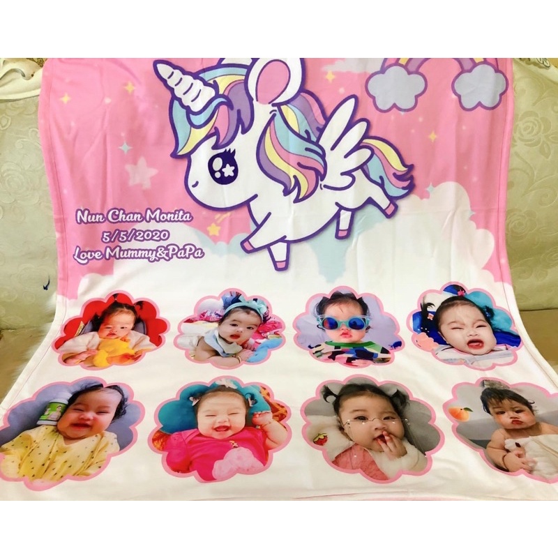 Chăn ngựa Unicorn in ảnh bé theo yêu cầu