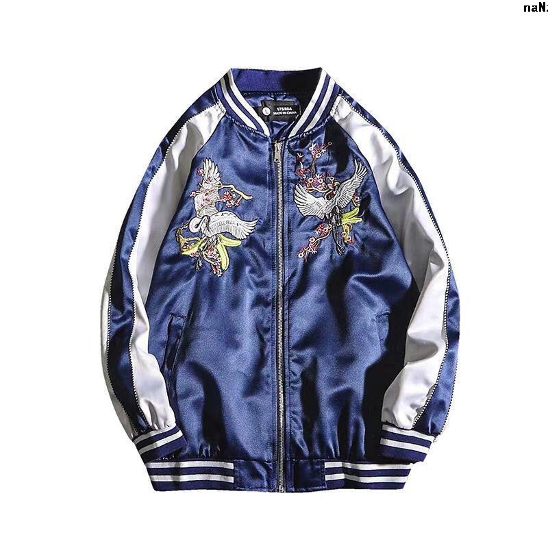 Áo Khoác Bóng Chày Thêu Hình Chim Hạc Thời Trang Thu Đông Cho Nam
