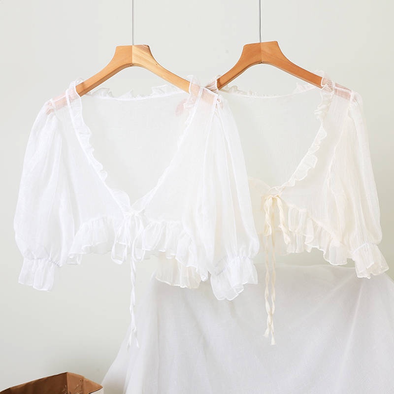 Áo Khoác Voan Mỏng Chống Nắng Dáng Ngắn Kèm Đầm Hai Dây Thời Trang Mùa Hè Hàng Mới Dành Cho Bạn Nữ