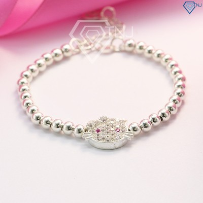 Lắc tay bạc nữ đính đá giá rẻ hình Hello Kitty dễ thương LTN0107 - Trang Sức TNJ