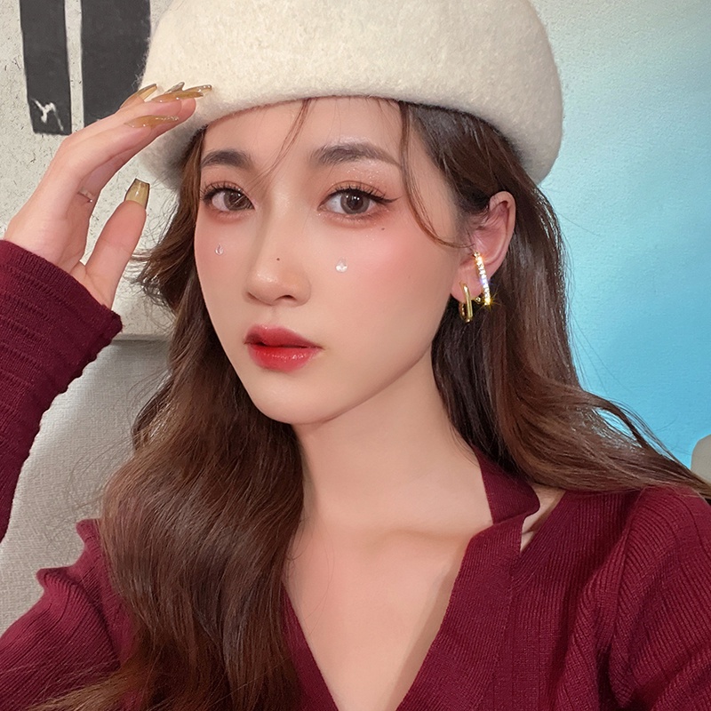 Bông Tai Chữ U Đính Kim Cương Lấp Lánh Phong Cách Hàn Quốc