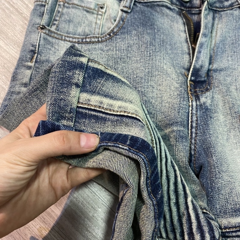 Quần đùi nam Amiri cũ 2 khoá vá nhăn 2481-2205, quần short jean nam khoá đùi siêu chất